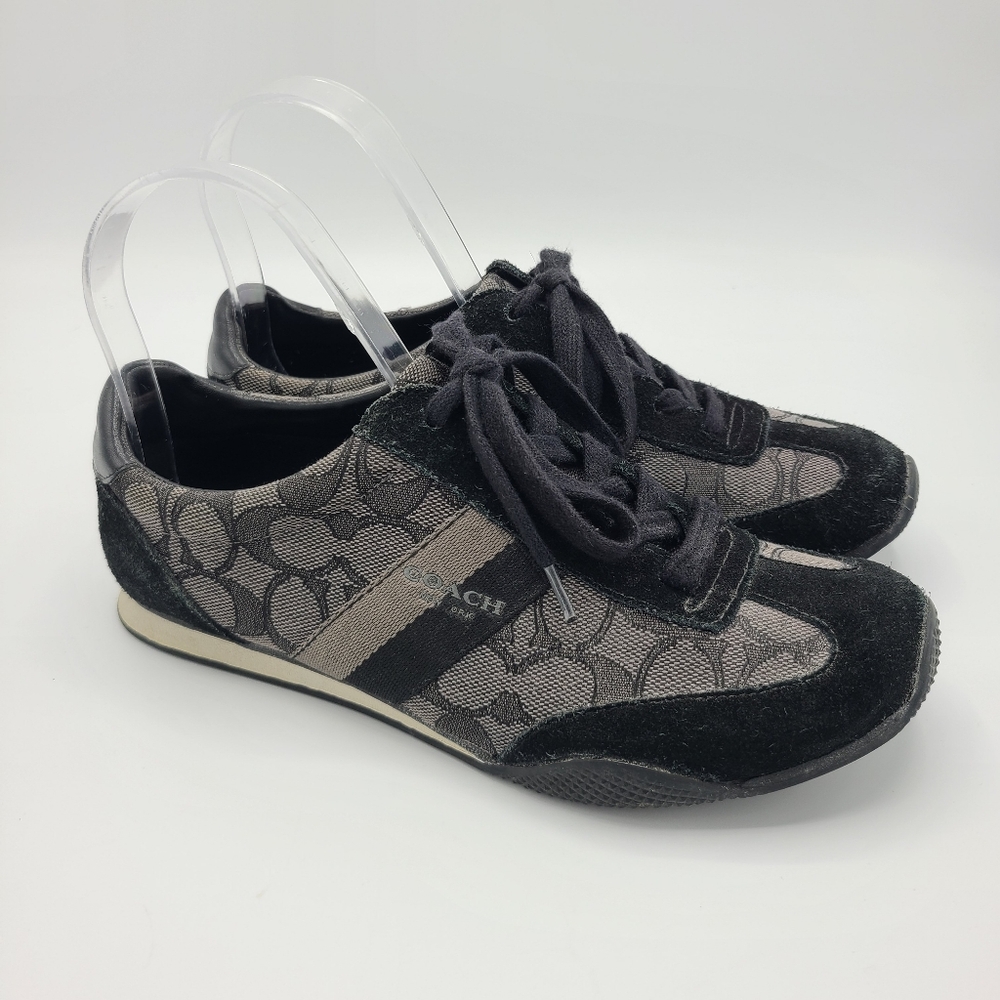 Coach Kelson Signature C Black Gray Suede Leather Sneakers 7